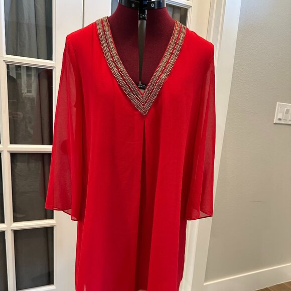 Aakaa Red V-neck Dress NWT - Picture 1 of 13